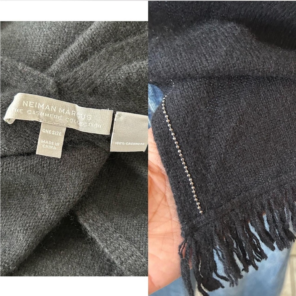 Black Neiman Marcus cashmere fringe cape one size. - Picture 6 of 8